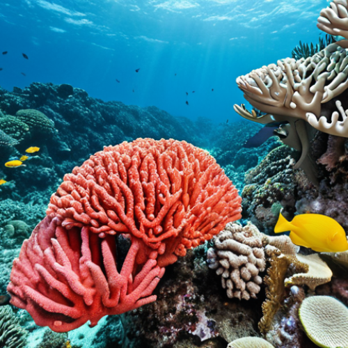 **

A vibrant coral reef teeming with colorful fish, juxtaposed against a bleached, lifeless coral skeleton. The scene should emphasize the stark contrast and the beauty that is being lost due to ocean acidification and rising sea temperatures. Consider a slightly melancholic, desaturated color palette for the bleached coral, while the healthy reef bursts with life. The image style should lean towards photorealistic but with a touch of artistic license to enhance the emotional impact. Focus on the Japanese aesthetic of "wabi-sabi" - finding beauty in imperfection and impermanence.

**