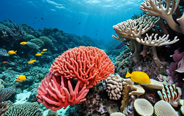 **

A vibrant coral reef teeming with colorful fish, juxtaposed against a bleached, lifeless coral skeleton. The scene should emphasize the stark contrast and the beauty that is being lost due to ocean acidification and rising sea temperatures. Consider a slightly melancholic, desaturated color palette for the bleached coral, while the healthy reef bursts with life. The image style should lean towards photorealistic but with a touch of artistic license to enhance the emotional impact. Focus on the Japanese aesthetic of "wabi-sabi" - finding beauty in imperfection and impermanence.

**