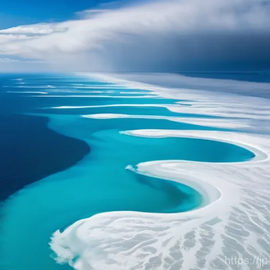 해양 대기와 해양 상호작용 - **Prompt:** A stunning, high-resolution aerial view of a dynamic oceanic and atmospheric system, cap...